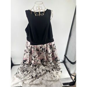Xscape Long Sleeveless Dress Black Floral Satin Bottom Side Mesh Plus size 18W